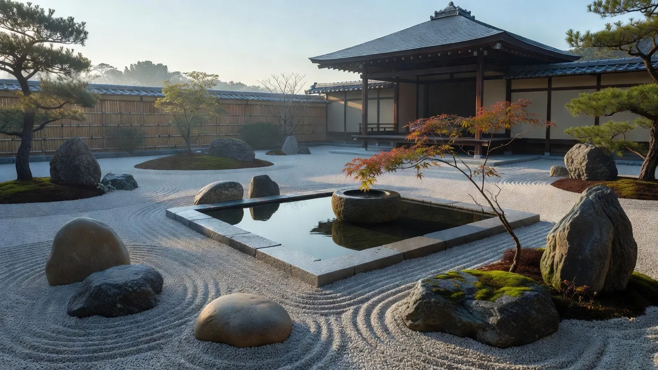 日本庭園の石の水鉢